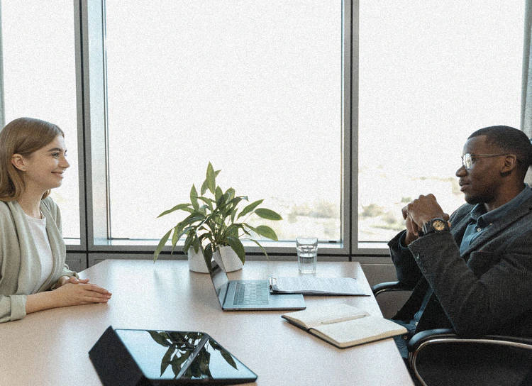 A job interview in a bright office
